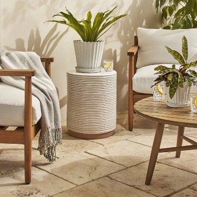 Hearth & Hand W/Magnolia Furniture 14"x17" Grooved Earthenware Indoor/Outdoor Accent Table Cream/Terracotta - Hearth & Hand™ with Magnolia -Hearth Shop GUEST 07c5dbc5 f559 4b7b b7d3 3ce931432274 1