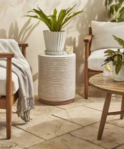 Hearth & Hand With Magnolia Scallop-Fluted Stoneware Indoor/Outdoor Planter Pot with Saucer Cream - Hearth & Hand™ with Magnolia