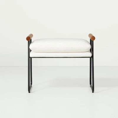 Hearth & Hand W/Magnolia Furniture Cushioned Metal & Wood Ottoman - Cream/Black - Hearth & Hand™ with Magnolia 4 Hearth & Hand W/Magnolia Furniture Cushioned Metal & Wood Ottoman - Cream/Black - Hearth & Hand™ with Magnolia - Image 2