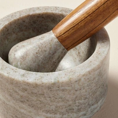 Hearth & Hand With Magnolia 2pc Marble & Wood Mortar and Pestle Set Warm Gray - Hearth & Hand™ with Magnolia 4 Hearth & Hand With Magnolia 2pc Marble & Wood Mortar and Pestle Set Warm Gray - Hearth & Hand™ with Magnolia - Image 2