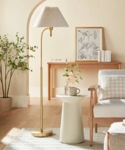 Hearth & Hand With Magnolia Pleated Shade Metal Floor Lamp Cream/Brass (Includes LED Light Bulb) - Hearth & Hand™ with Magnolia