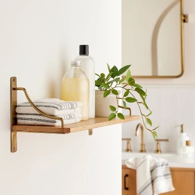 Hearth & Hand With Magnolia Wood & Brass Decorative Bracket Wall Shelf - Hearth & Hand™ with Magnolia 3 Hearth & Hand With Magnolia Wood & Brass Decorative Bracket Wall Shelf - Hearth & Hand™ with Magnolia