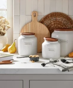 Hearth & Hand With Magnolia Dry Goods Stoneware Canister with Wood Lid Cream/Brown - Hearth & Hand™ with Magnolia
