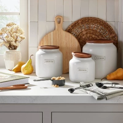 Hearth & Hand With Magnolia Dry Goods Stoneware Canister with Wood Lid Cream/Brown - Hearth & Hand™ with Magnolia 3 Hearth & Hand With Magnolia Dry Goods Stoneware Canister with Wood Lid Cream/Brown - Hearth & Hand™ with Magnolia