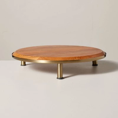 Hearth & Hand With Magnolia 12" Wood & Brass Round Footed Serving Stand - Hearth & Hand™ with Magnolia 4 Hearth & Hand With Magnolia 12" Wood & Brass Round Footed Serving Stand - Hearth & Hand™ with Magnolia - Image 2