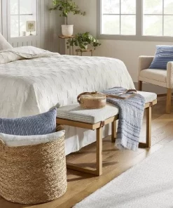 Hearth & Hand With Magnolia 18"x18" Textured Bead Stripe Square Throw Pillow - Hearth & Hand™ with Magnolia Tan/cream