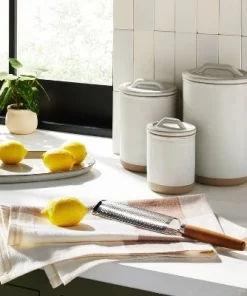 Hearth & Hand With Magnolia 3pc Modern Rim Stoneware Canister Set Cream/Clay - Hearth & Hand™ with Magnolia