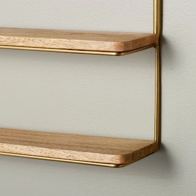 Hearth & Hand With Magnolia 16" Wood & Brass Double Wall Shelf - Hearth & Hand™ with Magnolia 4 Hearth & Hand With Magnolia 16" Wood & Brass Double Wall Shelf - Hearth & Hand™ with Magnolia - Image 2