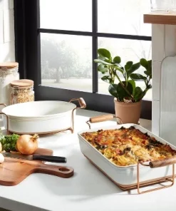 Hearth & Hand With Magnolia 4.25qt Oven-to-Table Stoneware Baking Dish with Cradle Carrier Cream/Clay - Hearth & Hand™ with Magnolia