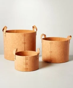Hearth & Hand With Magnolia Faux Leather Storage Bin Camel Brown - Hearth & Handâ„¢ with Magnolia
