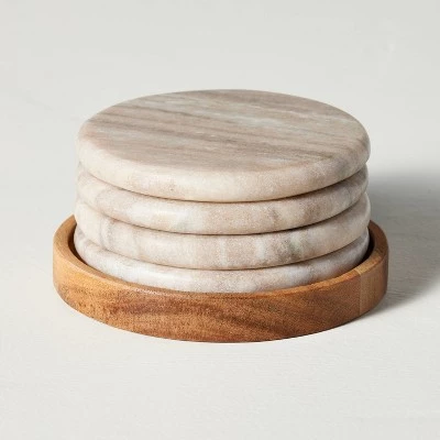 Hearth & Hand With Magnolia 5pc Marble Coaster Set Warm Beige - Hearth & Hand™ with Magnolia 4 Hearth & Hand With Magnolia 5pc Marble Coaster Set Warm Beige - Hearth & Hand™ with Magnolia - Image 2