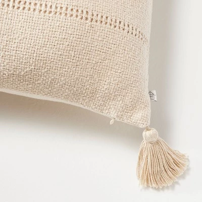Hearth & Hand With Magnolia 14"x20" Hem Stitch Stripe Lumbar Throw Pillow with Tassels Tan - Hearth & Hand™ with Magnolia 5 Hearth & Hand With Magnolia 14"x20" Hem Stitch Stripe Lumbar Throw Pillow with Tassels Tan - Hearth & Hand™ with Magnolia - Image 3