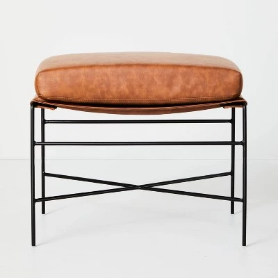 Hearth & Hand W/Magnolia Furniture Faux Leather & Metal Ottoman - Black/Brown - Hearth & Hand™ with Magnolia 4 Hearth & Hand W/Magnolia Furniture Faux Leather & Metal Ottoman - Black/Brown - Hearth & Hand™ with Magnolia - Image 2