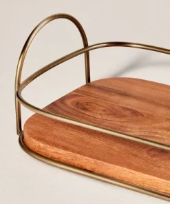 Hearth & Hand With Magnolia 32" Wooden Decorative Tray with Metal Trim Brown/Brass - Hearth & Hand™ with Magnolia -Hearth Shop GUEST 7fe49842 c67a 4bf9 b89c c80dcde0cc98