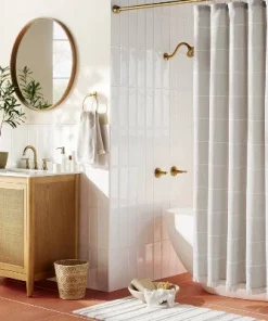 Hearth & Hand With Magnolia Horizontal Stripe Shower Curtain with Fringe Gray/Cream - Hearth & Hand™ with Magnolia