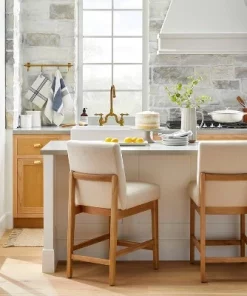 Hearth & Hand W/Magnolia Furniture Upholstered Natural Wood Slipper Counter Stool - Hearth & Handâ„¢ with Magnolia Gray/cream