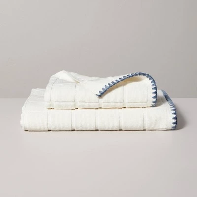 Hearth & Hand With Magnolia Grid Weave Terry Bath Towel Cream/Blue - Hearth & Hand™ with Magnolia 4 Hearth & Hand With Magnolia Grid Weave Terry Bath Towel Cream/Blue - Hearth & Hand™ with Magnolia - Image 2