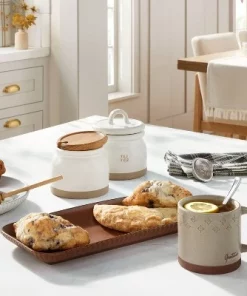 Hearth & Hand With Magnolia 7oz Stoneware Crock Tea Canister Cream/Clay - Hearth & Hand™ with Magnolia