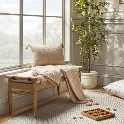 Hearth & Hand With Magnolia Textured Stripe Dobby Throw Blanket with Corner Tassels Blush - Hearth & Hand™ with Magnolia 3 Hearth & Hand With Magnolia Textured Stripe Dobby Throw Blanket with Corner Tassels Blush - Hearth & Hand™ with Magnolia