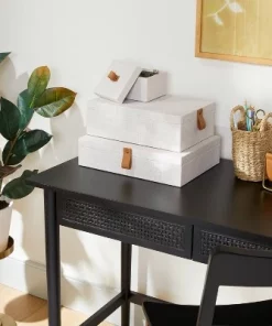 Hearth & Hand With Magnolia Fabric Storage Box with Faux Leather Accent Cream - Hearth & Hand™ with Magnolia