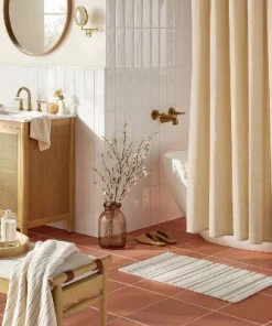 Hearth & Hand With Magnolia Textured Windowpane Shower Curtain Beige - Hearth & Hand™ with Magnolia