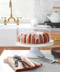 Hearth & Hand With Magnolia 11" Stoneware Reactive Glaze Cake Stand with Glass Cloche Cream - Hearth & Hand™ with Magnolia