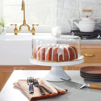 Hearth & Hand With Magnolia 11" Stoneware Reactive Glaze Cake Stand with Glass Cloche Cream - Hearth & Hand™ with Magnolia 3 Hearth & Hand With Magnolia 11" Stoneware Reactive Glaze Cake Stand with Glass Cloche Cream - Hearth & Hand™ with Magnolia