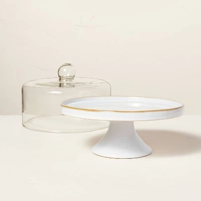 Hearth & Hand With Magnolia 11" Stoneware Reactive Glaze Cake Stand with Glass Cloche Cream - Hearth & Hand™ with Magnolia 4 Hearth & Hand With Magnolia 11" Stoneware Reactive Glaze Cake Stand with Glass Cloche Cream - Hearth & Hand™ with Magnolia - Image 2