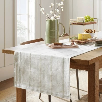 Hearth & Hand With Magnolia 20"x90" Ticking Stripe Woven Table Runner Light Green/Cream - Hearth & Hand™ with Magnolia 3 Hearth & Hand With Magnolia 20"x90" Ticking Stripe Woven Table Runner Light Green/Cream - Hearth & Hand™ with Magnolia