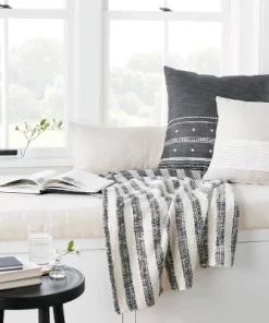 Hearth & Hand With Magnolia Contrast Edge Stripe Throw Blanket Railroad Gray/Cream - Hearth & Hand™ with Magnolia