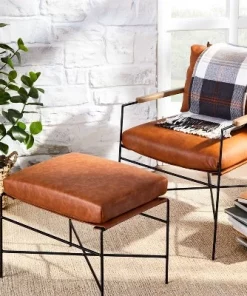 Hearth & Hand W/Magnolia Furniture Faux Leather & Metal Ottoman - Black/Brown - Hearth & Hand™ with Magnolia