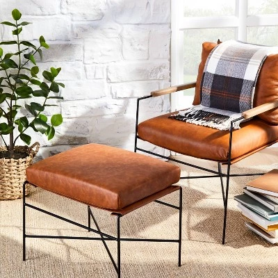 Hearth & Hand W/Magnolia Furniture Faux Leather & Metal Ottoman - Black/Brown - Hearth & Hand™ with Magnolia 3 Hearth & Hand W/Magnolia Furniture Faux Leather & Metal Ottoman - Black/Brown - Hearth & Hand™ with Magnolia