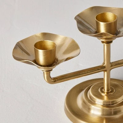 Hearth & Hand With Magnolia 4" Scalloped Brass 3ct Taper Candelabra Antique Finish - Hearth & Hand™ with Magnolia 4 Hearth & Hand With Magnolia 4" Scalloped Brass 3ct Taper Candelabra Antique Finish - Hearth & Hand™ with Magnolia - Image 2