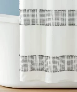 Hearth & Hand With Magnolia Clipped Jacquard Stripe Shower Curtain Sour Cream/Railroad Gray - Hearth & Hand™ with Magnolia