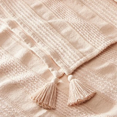 Hearth & Hand With Magnolia Textured Stripe Dobby Throw Blanket with Corner Tassels Blush - Hearth & Hand™ with Magnolia 4 Hearth & Hand With Magnolia Textured Stripe Dobby Throw Blanket with Corner Tassels Blush - Hearth & Hand™ with Magnolia - Image 2