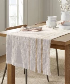 Hearth & Hand With Magnolia 20"x90" Offset Plaid Woven Table Runner Light Tan/Blush - Hearth & Hand™ with Magnolia