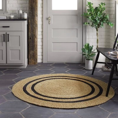 Hearth & Hand With Magnolia Round 5' Double Stripe Braided Jute Area Rug Charcoal/Tan - Hearth & Hand™ with Magnolia 4 Hearth & Hand With Magnolia Round 5' Double Stripe Braided Jute Area Rug Charcoal/Tan - Hearth & Hand™ with Magnolia - Image 2