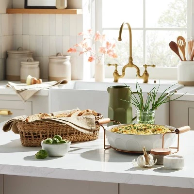 Hearth & Hand With Magnolia 3qt Oven-to-Table Fluted Stoneware Round Baking Dish with Cradle Carrier Cream - Hearth & Hand™ with Magnolia 3 Hearth & Hand With Magnolia 3qt Oven-to-Table Fluted Stoneware Round Baking Dish with Cradle Carrier Cream - Hearth & Hand™ with Magnolia