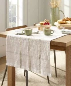 Hearth & Hand With Magnolia 20"x90" Tri-Stripe Plaid Woven Table Runner Light Green/Natural - Hearth & Hand™ with Magnolia