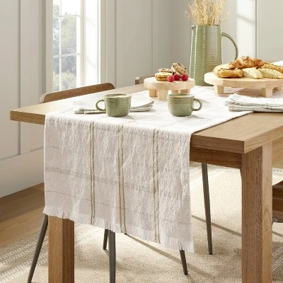 Hearth & Hand With Magnolia 20"x90" Tri-Stripe Plaid Woven Table Runner Light Green/Natural - Hearth & Hand™ with Magnolia 3 Hearth & Hand With Magnolia 20"x90" Tri-Stripe Plaid Woven Table Runner Light Green/Natural - Hearth & Hand™ with Magnolia