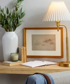 Hearth & Hand With Magnolia 22" Pleated Shade Metal Arch Table Lamp Brass/Cream - Hearth & Hand™ with Magnolia